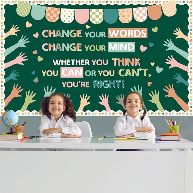 Growth Mindset Bulletin Board Set Motivational Inspirational Themed Classroom Bulletin Board Decorations Change Your Mindset Cutouts Decorations for Back to School Office Home Decor Wall Door