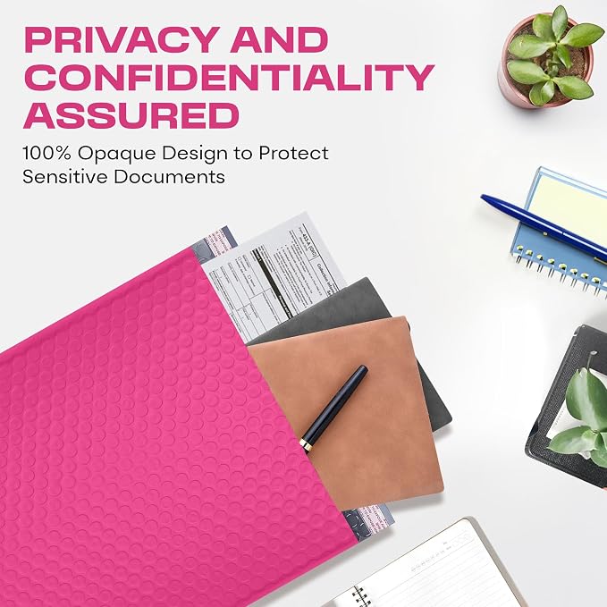 Hot Pink Bubble Mailers 9.5x14.5 Poly Padded Envelopes #4, 200 Pack | Fits Books & Magazines, Self-Seal Closure, Cushioned Protection, Water-Resistant Poly, Bulk Pack