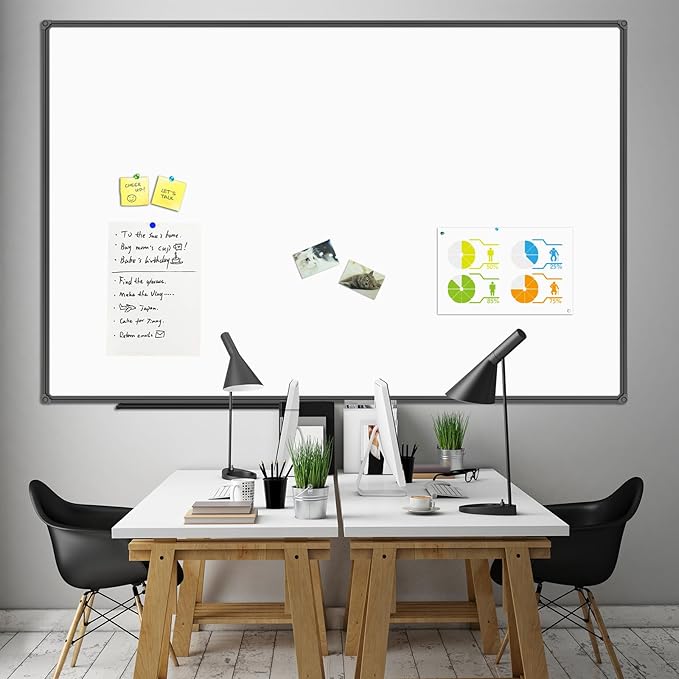 Large Magnetic White Board, Dry Erase Board 72 x 48 Inch, Black Aluminum Frame Wall Mounted Board for Office Home and School