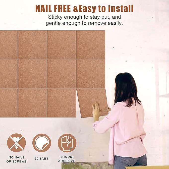 48" x 36" Large Felt Bulletin Board & Cork Board Alternative, Mauvey Pink | 12 Pack Removable Felt Wall Tiles with 30 pushpins, 60 Safe Adhesive Tabs, Pin Boards for Wall Decor, Home ,Office, Classroom