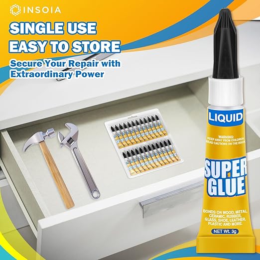 Super Glue Liquid Clear, 24 X 3g All Purpose Strong Adhesive Ca Glue Cyanoacrylate Quick Dry Instant Glue for Plastic, Metal, Ceramic, Shoe, Wood, Leather, Model, Rhinestone, Jewelry and DIY Crafts