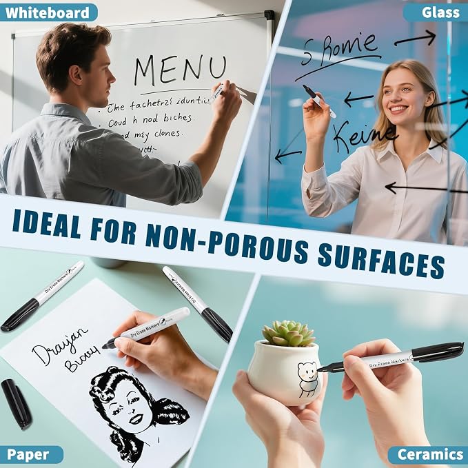 200 Pack Dry Erase Markers Bulk Black Whiteboard Markers Fine Tip Dry Pen | Washable Non-toxic Low Odor Wipe-Clean Back to School Supplies for Teacher Students Must-have For Classroom Home Office