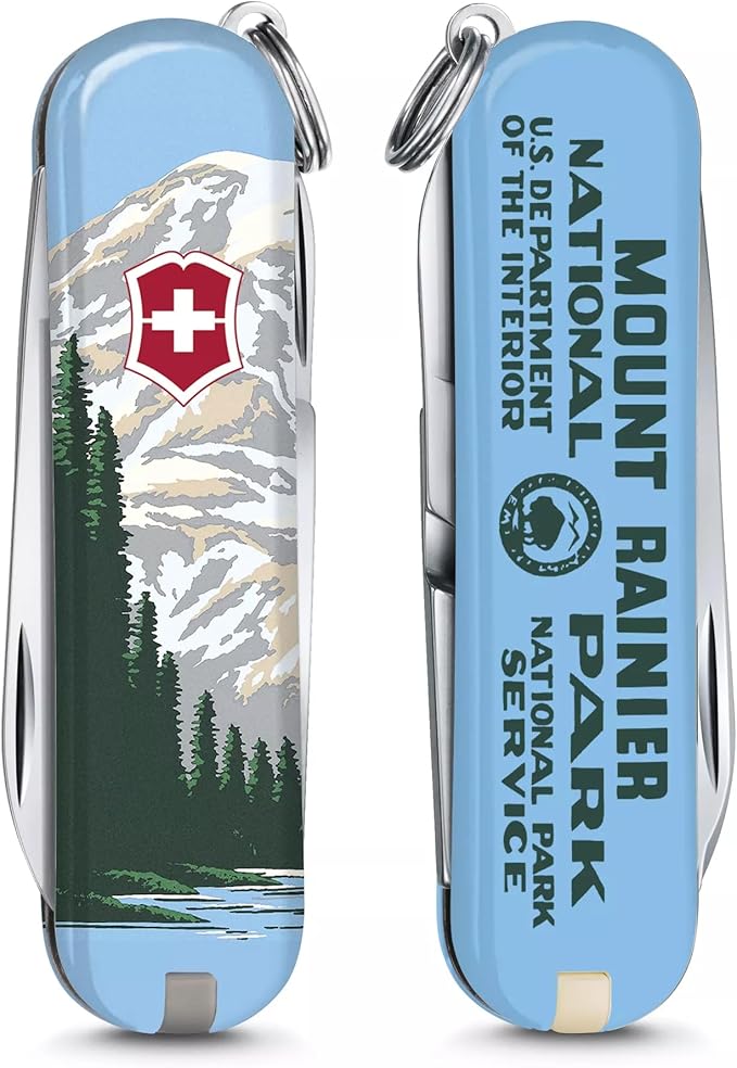 Victorinox Classic SD Swiss Army Knife, Compact, 7 Functions, Swiss Made Pocket Knife with Small Blade, Screwdriver and Key Ring - Mt Rainier National Park