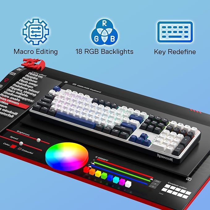 Redragon K689 108-Key Hot-Swap Wired RGB Gaming Keyboard, Extra 4 Hotkeys | Dedicated Shortcut Keys for Mute, Calc & Desktop, Cushioned Noise Dampening for Creamy Thocky Sound, Swap-Ready, PRO Software