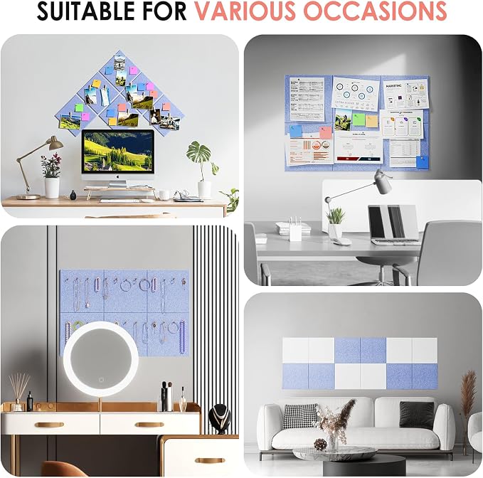 MaxGear Felt Bulletin Board 36" x 24", Light Blue Felt Wall Tiles Push Pins | Cork Board For Walls Alternative, 6 Pack 11.8" x 11.8" Wall Panels, Pin Board Custom Layout Design, Office Decor Home Decor