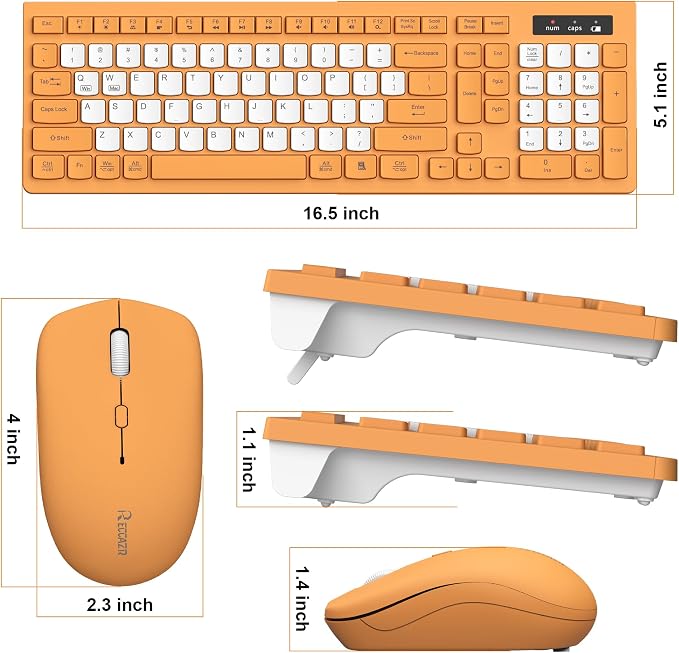 Wireless Keyboard and Mouse Combo Silent for Office and Home(Orange-B) | 2.4G Full Size Silent Cordless Keyboard with Tilt Legs,3-Level DPI Quiet Mouse,for Windows/Mac OS/Desktop/Laptop/PC
