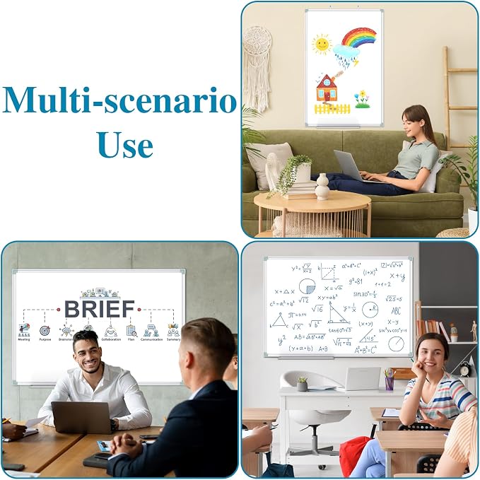 Lockways White Board Dry Erase 36 x 24 Inch, Magnetic Whiteboard 3 x 2 | Silver Aluminium Frame for School Office and Home