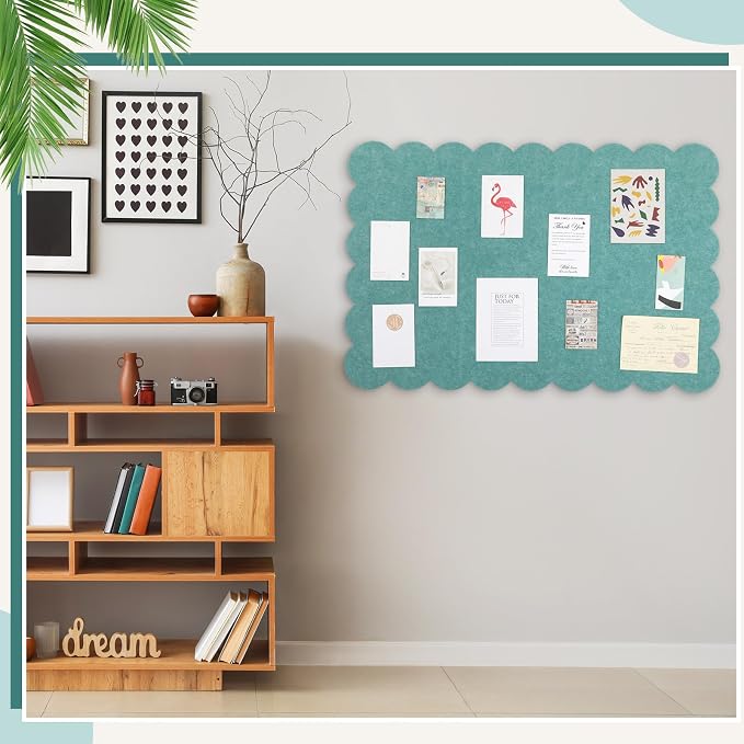 Mooliwe Scalloped Felt Bulletin Cork Board Foldable Forest Green 36*24 Inch | 3' x 2' Trifold, Self Adhesive, Picture Vision Board, Cork Alternative for Wall, Pin Bulletin Decorative for Office Bedroom
