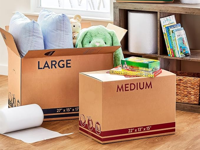 Large Moving Boxes 10 Pack, 27x15x17 In Corrugated Cardboard | Corrugated cardboard boxes, 32 ECT, heavy duty, for packing clothes, decorations, books during moving or storage.