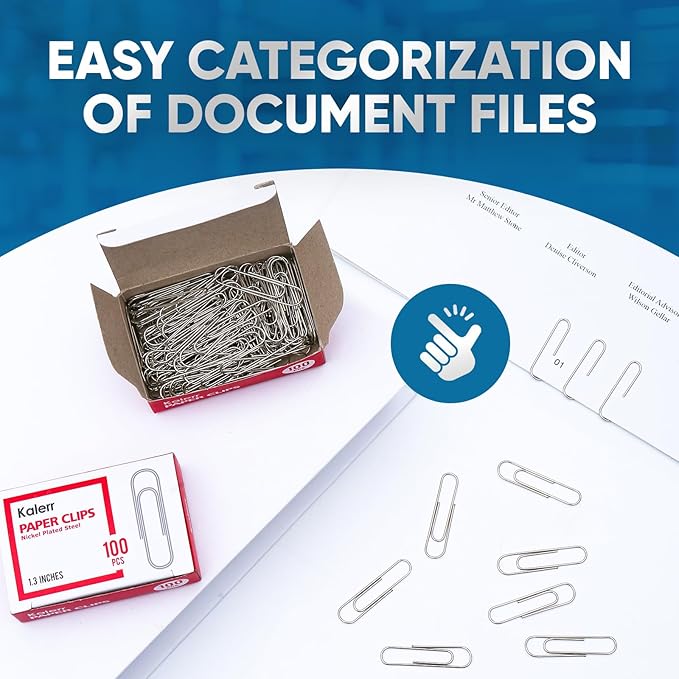 Kalerr Paper Clips, 600 Pcs Paperclips (6 Boxes of 100 Each), Premium Paper Clip, 1-2/7" Silver Paper Clips Medium (1.3 Inches), Rustproof Metal Paper Clip for Office, School, Home