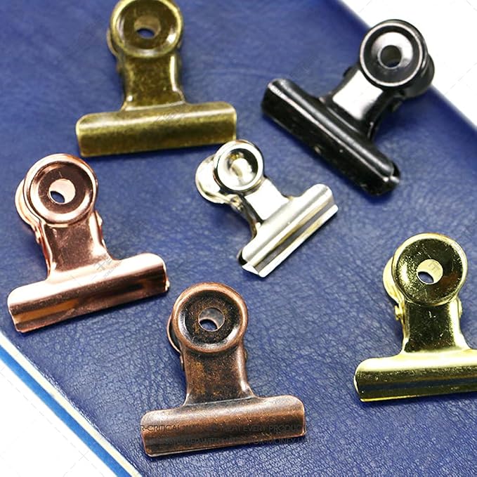 Bulldog Clips with Hole for Push-pin, Paper File Clips with Strong Spring, Small Metal Binder Clips, Seal Clamps for Coffee Tea Food Bags, Decorative Clips for DIY Photo Grid (Copper, 38 mm)
