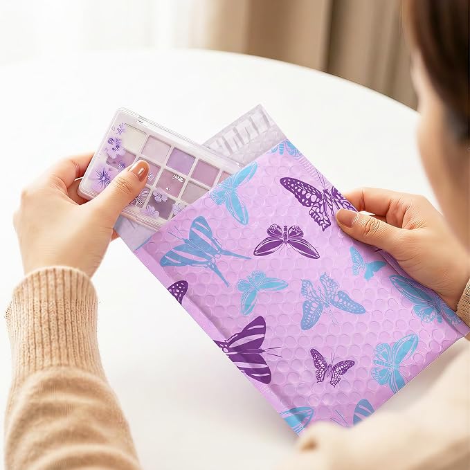 Fuxury Bubble Mailers 6x10" Pinkish-Purple Padded Envelopes 600 Pack | with Blue-Purple Butterfly Special Design Padded Mailers Waterproof Bubble Envelopes for small business Jewelry Makeup #0