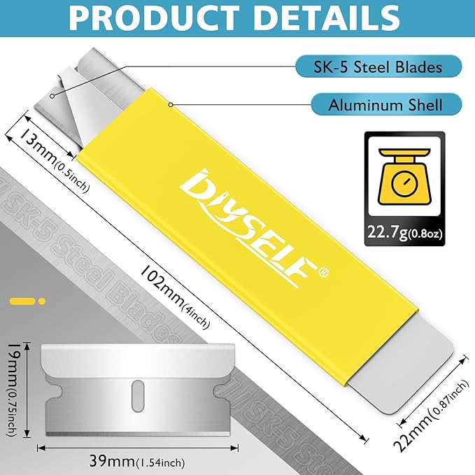 DIYSELF Box Cutter, 12-Pack Box Cutters Retractable for Packages, Boxes, All Metal Tough Sheath, Basic Cutter, Small Utility Knife for Home, Warehouse (Yellow) | Single-Edge Razor Knife for Packages, Cardboard and Paper, Secure-Lock Box Opener for Labe...