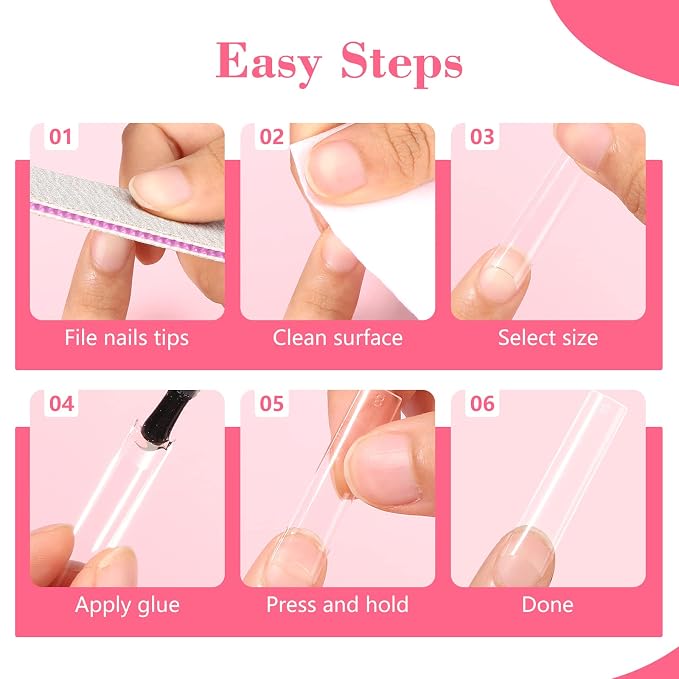 LIONVISON XL Square Nail Tips: NO C Curve for Acrylic Nails Professional | 240PCS Clear Long Straight Flat Pre-Shaped Half Cover False Nails French Tips for Nail Salon Home DIY - 12 Sizes