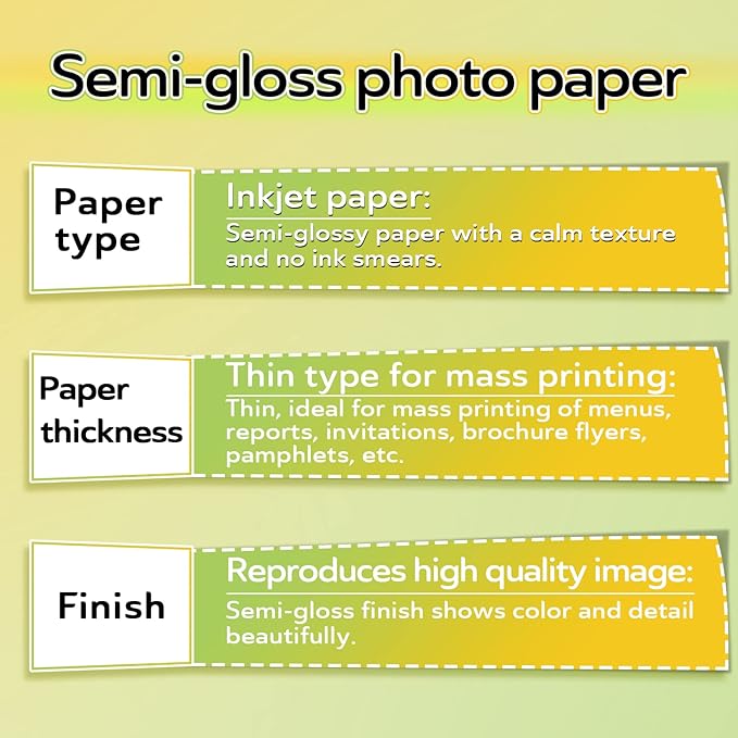 Koala Inkjet Thin Semi-Glossy Photo Paper 8.5x11 Inches 100 Sheets Compatible with Inkjet Printer for Brochure Flyer Printing 6Mil Use DYE INK 30LB