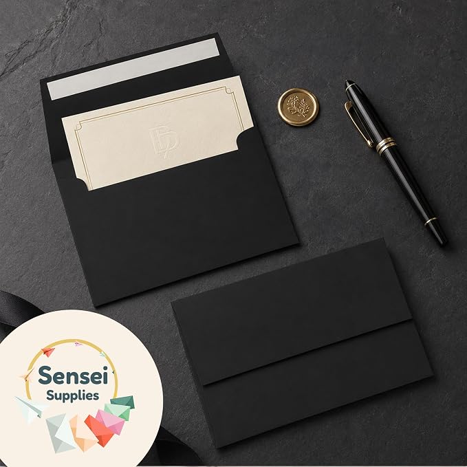 110 5x7 Black Invitation Envelopes - for 5x7 Cards - A7 - (5 ¼ x 7 ¼ inches) - Perfect for Weddings, Graduation, Baby Shower - 120 GSM - Peel, Press & Self Seal - Square Flap