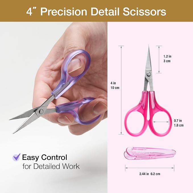 High Precision Detail Scissors Set (2-Pc) Sharp, Fine Tips | Paper Cutting, Scrapbooking, Sewing, Crafting | Stainless Steel | Protective Cover (Jelly)