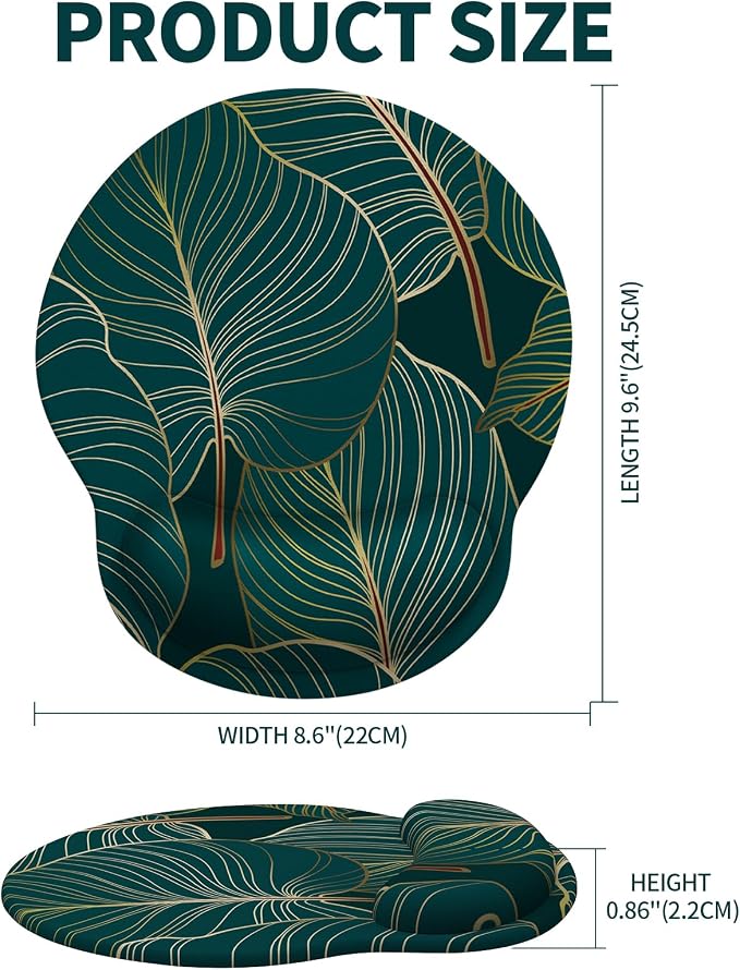 Mouse Pad with Wrist Rest, Comfortable Computer Mousepad with Gel Wrist Support Smooth Surface and Non-Slip PU Base for Pain Relief, Laptop, Office & Home (Tropical Plants)