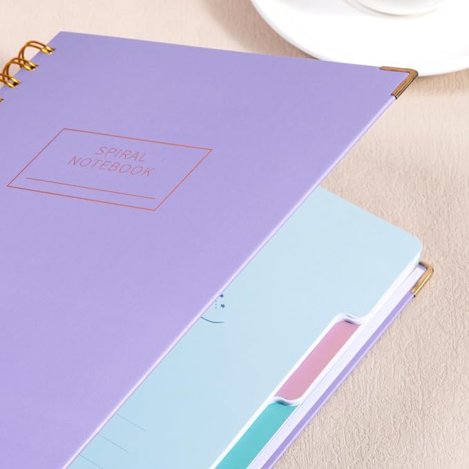 Yoment Hardcover Spiral Notebook with Tabs 8"x10" Large 5 Subject Notebook | Spiral Journals for Women with Dividers 240 Pages College Ruled Notebooks for Work, Back to School, Gifts, Purple
