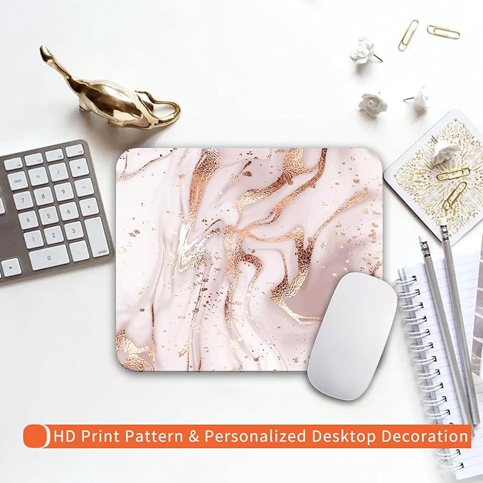 Square Mouse Pad Rose Gold Marble, Personalized Premium-Textured Custom Mouse Mat Design, Washable Mousepad Cloth, Non-Slip Rubber Base Computer Mouse Pads for Wireless Mouse