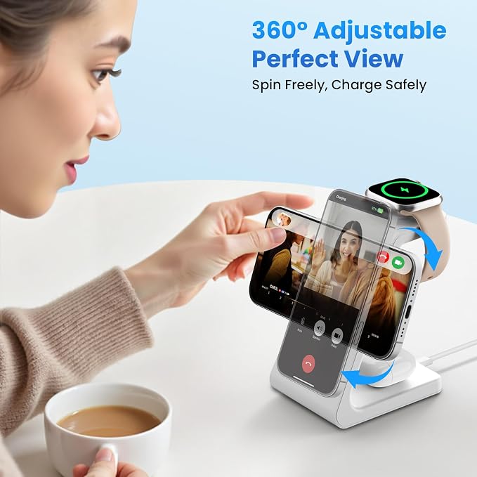 Magnetic Wireless Charging Station for iPhone: 3 in 1 15W Fast Charging for iPhone 17-12, Apple Watch & AirPods, N52 Magnets & 30W Adapter Included (Office/Bedside/Desk)