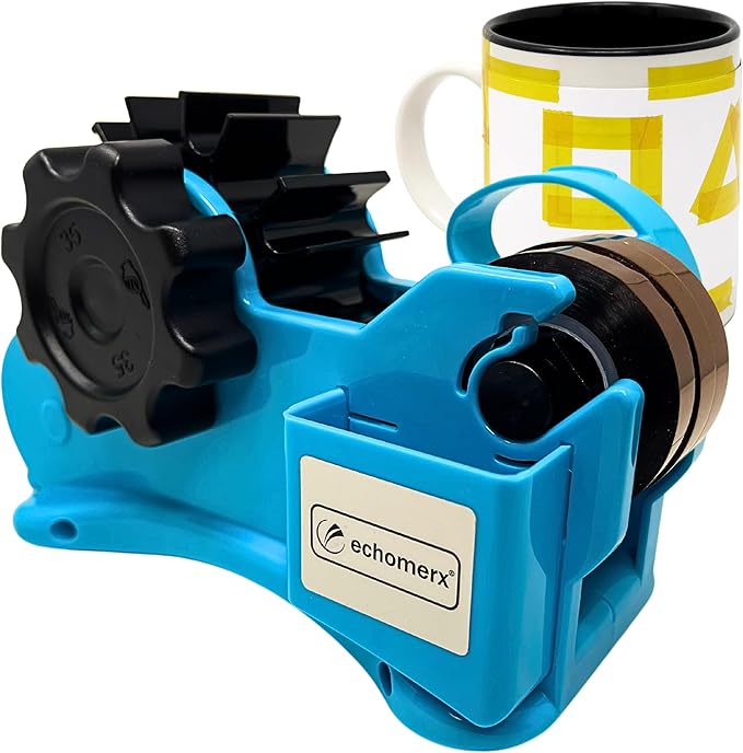 Echomerx Original Tape Dispenser Multi-Roll - Pre-Cut Sublimation Heat Resistant, Cricut, Transfer, Thermal, Press, Thin Double-Sided & Scotch Tapes, 1" & 3" Large Core, Blue