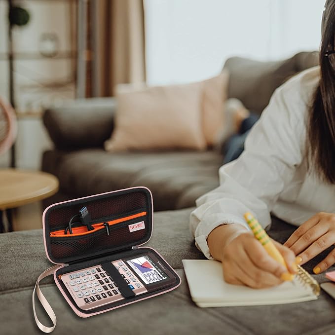 BOVKE Case for TI-84 Plus CE/TI-84 Evo/TI-84 Plus/TI-83 Plus/CE Calculator | Texas Instruments TI-84 Plus CE/TI-84 Evo/TI-84 Plus/TI-83 Plus Color Graphing Calculator Shockproof Carrying Bag, Rose Gold