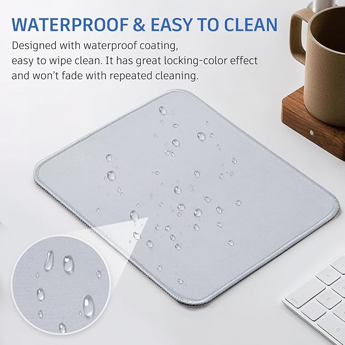 Gray Splash-Proof Textured 10.2 x 8.2Inch Mouse Pad - Stitched Edge Non-Slip Waterproof Rubber