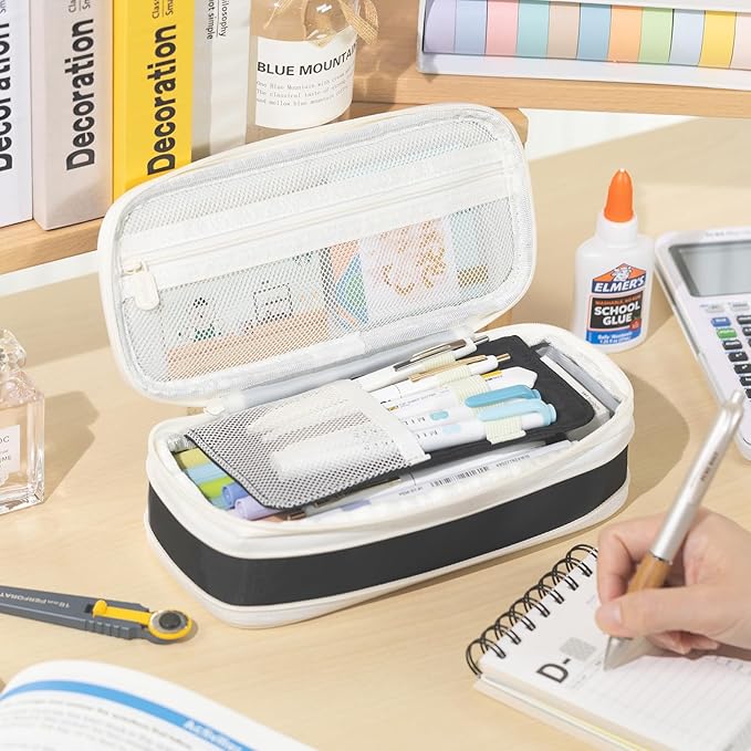 EASTHILL Big Capacity Pencil Case Large Pencil Pouch Stationery Pen Bag for Teen Girls-Black