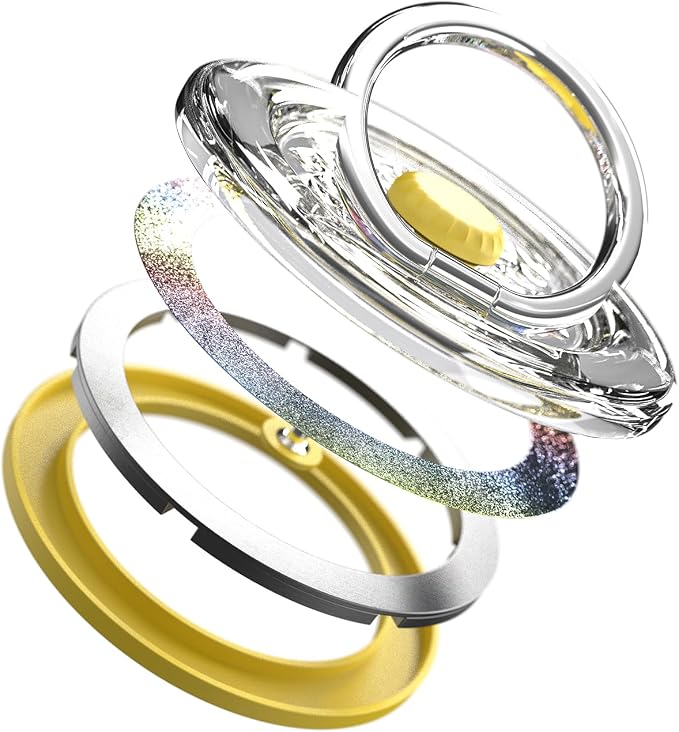 Magnetic Phone Ring Holder for MagSafe, Glitter Magnet Finger Ring Grip Stand Holder, Fit for iPhone 17 16 15 14 13 12, Pro, Pro Max, Plus, Mag Safe Accessories, Yellow-Colorful