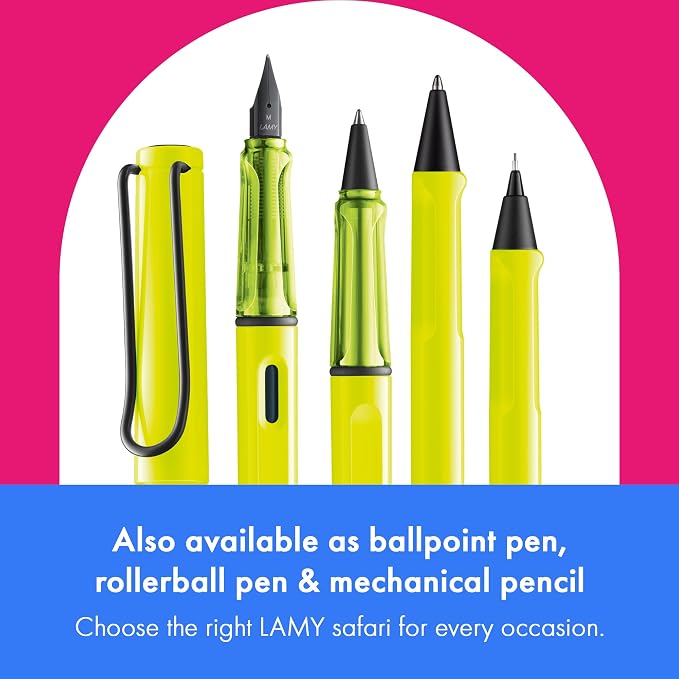 LAMY safari neonyellow - Fountain Pen with ergonomic grip & polished steel nib in size M - ideal for any Writing & Calligraphy - including LAMY T 10 blue cartridge - Right-Handed
