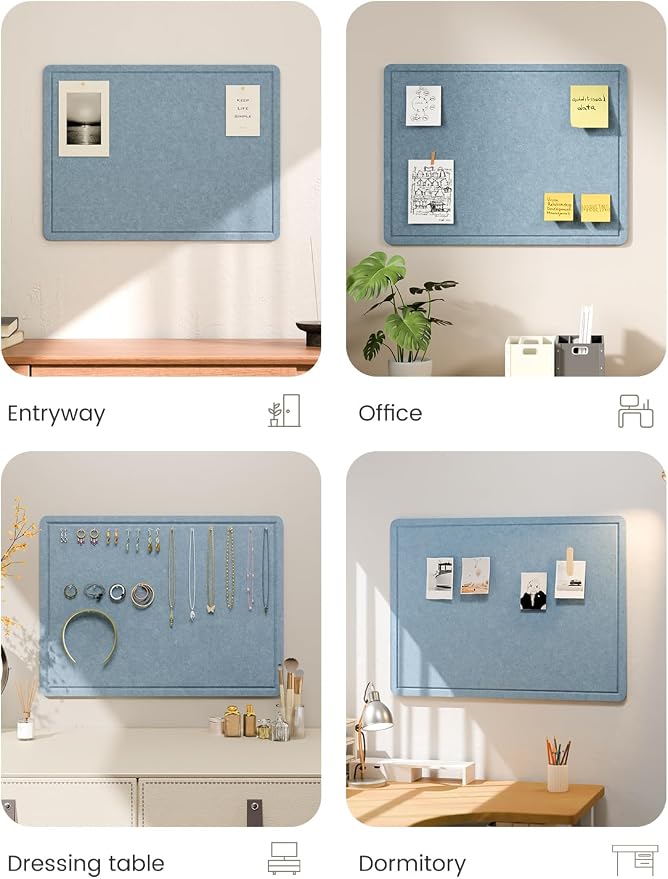 Fluxynara 23.6" x 17.1" Bulletin Board, Dusty Blue | Cork Board Alternative with 12 Removable Adhesive Tabs, Foldable Felt Pin Board for Home, Office, Classroom & Dorm