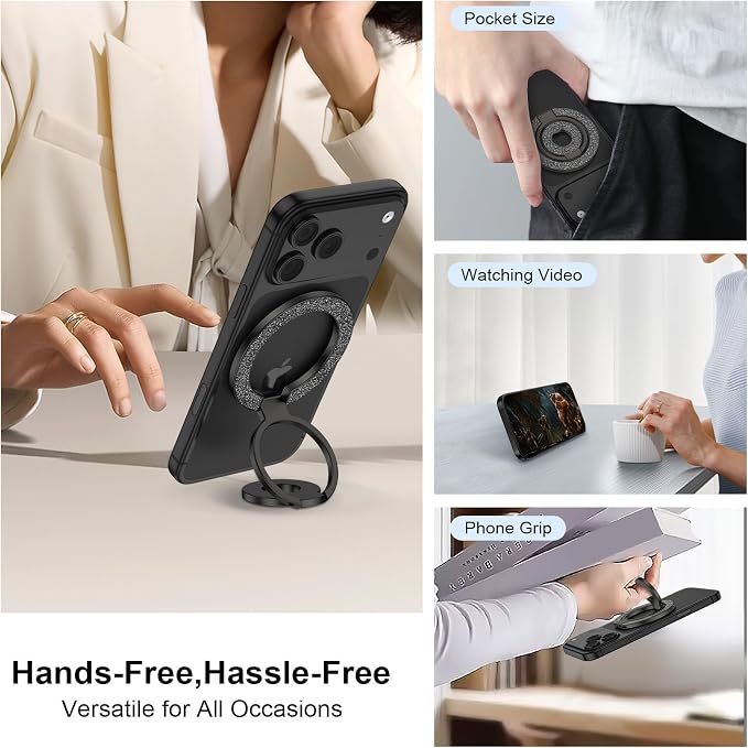 MagSafe Phone Grip Magnetic Finger Holder for Samsung Galaxy S26 S25 Ultra S24 S23 S22 S21 A17 A16 A15,Two-Sided Magnetic Finger Ring Grip Adjustable Kickstand for iPhone 17 Pro Max 16e 16 15 14 13 12
