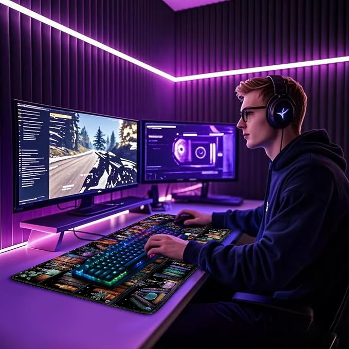 Gothic Library Large Gaming Mouse Pad Desk Mat 31.5"x15.7" | Extended Mousepad, Non-Slip Rubber Base , Stitched Edges, for Computer/Laptop/Office/Home