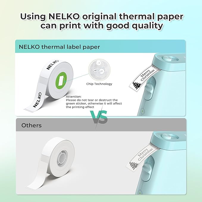 Nelko P21 Label Maker Machine with Tape, Bluetooth Label Printer, Cyan | Creative App & Multiple Templates, Inkless Printing, Built-in Cutter, Ideal for School, Teacher Supplies, Office, and Home