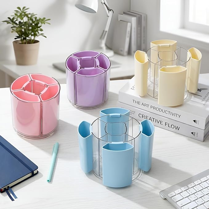 Comix 360° Rotating Pen Holder for Desk, Purple Pencil Holder with 5 Slots | Expandable Capacity, Acrylic Pen Organizer Easy to Clean, Cute Pencil Cup for Home School Office Art Supplies
