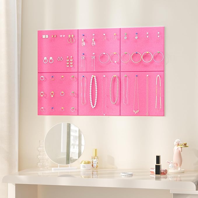 Large Cork Board for Wall, 36" x 24" Bulletin Board with Pushpins, 6 Panels Felt Tiles Tack Push Pin Board for Office, Pink