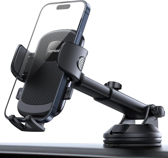 Lamicall Car Phone Holder Military-Grade Suction Cup Dashboard Windshield | 360° Rotation Phone Holders for Your Car, Quick Release Adjustable Phone Mount for Car Truck for iPhone 17 16 15 14 Pro Max