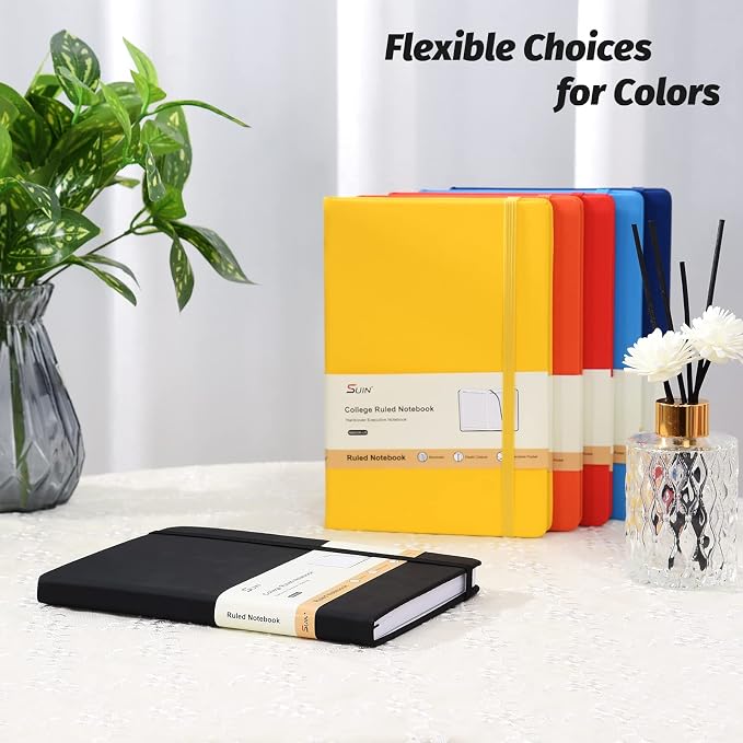 Hardcover-Journal-Notebooks, A5 Lined Journals Notebook for Writing 200 Pages, 8.2 x 5.5 inch, Classic Ruled Notebooks for Work/Travel/College (Black - 6 Pack)