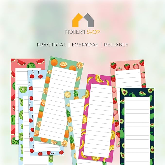 8 Magnetic Notepads – Notepads for Grocery List, Shopping List, To-Do List, Reminders -Strong Magnetic Back- Memo Notepad with Realistic Fruit Designs | 25 Sheets per Pad 7.5 x 3.5 inch (8 Pack) | Notepads for Grocery List, Shopping List, To-Do List, R...
