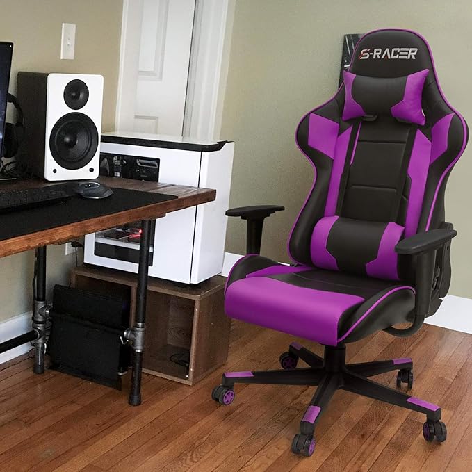 Homall Gaming Chair, Office Chair High Back Computer Chair Leather Desk Chair Racing Executive Ergonomic Adjustable Swivel Task Chair with Headrest and Lumbar Support (Violet)