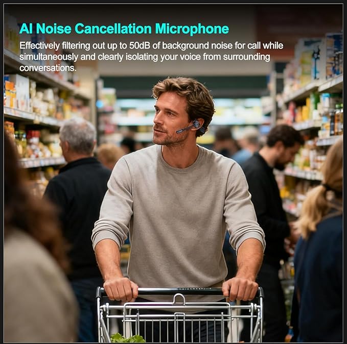 Wireless Noise Cancelling Headphones with Mic,Wireless Headset with Mic for Work(50dB ENC&Mute Button) Bluetooth Headset for Work from Home/Office/PC/Call Center/Laptop/Teams/Zoom/Trucker/Commute