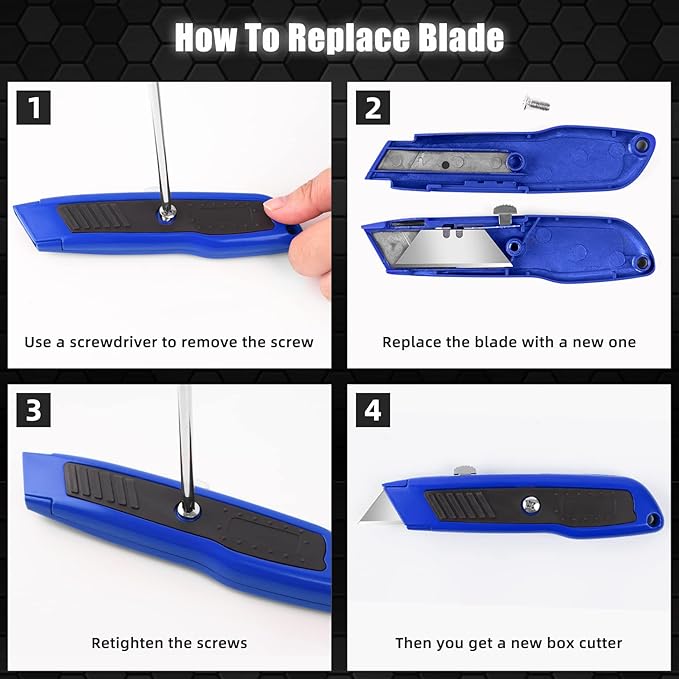DIYSELF 2 Pack Box Cutter, Heavy Duty Utility Knife for Construction, Carpet, Cardboard, Retractable Aluminum Box Knife, Razor Blade Opener (Blue)