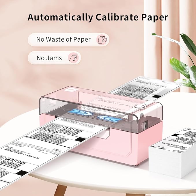 JADENS Bluetooth Thermal Shipping Label Printer – Wireless 4x6 Shipping Label Printer, Compatible with Android, iPhone, Windows & Mac, Widely Used for Ebay, Amazon, Shopify, Etsy, USPS(Pink)