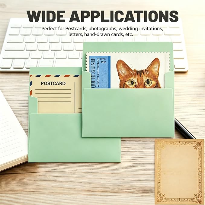 100 Packs Sage Green A2 Envelopes for Invitations,4.375x5.75 Envelopes for Greeting Cards, Printable, Self Seal for Weddings, Graduation, Birthday, Photos, Postcards