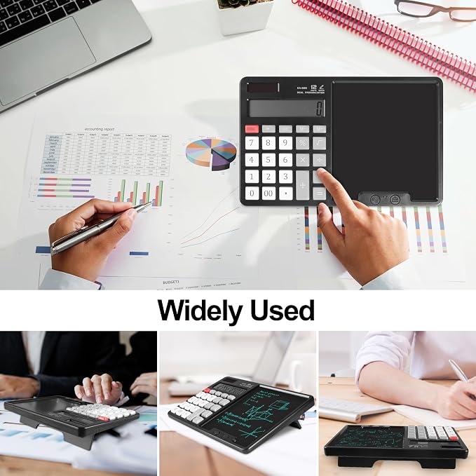 Calculator with Writing Pad - Solar & Battery Dual Power Supply - 12-Digit Large Display Calculator for Business and Office Use (HY-666S)