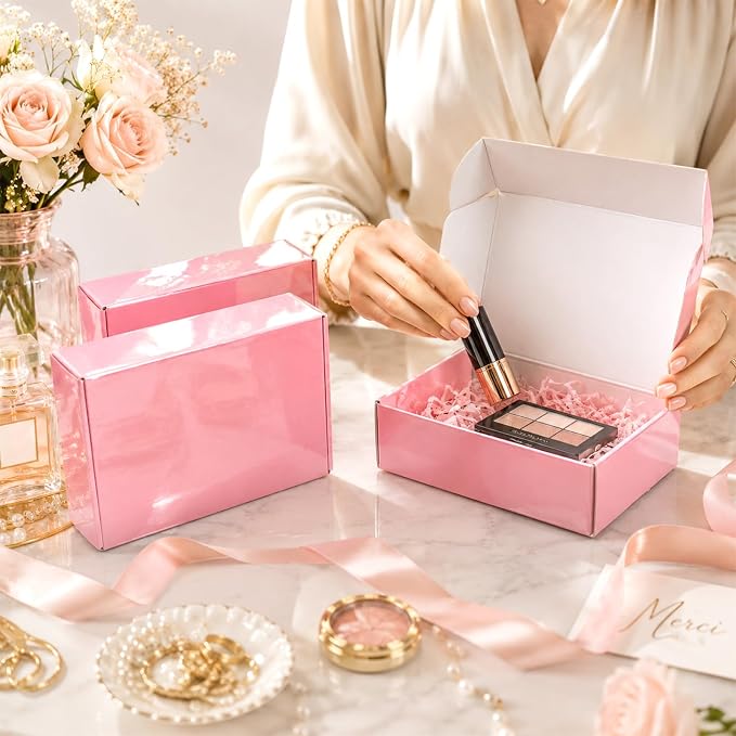 50 Pack Pink Shipping Boxes, 7x5x2" Cardboard Mailing Boxes for Shipping Small Business, Bulk Packing Boxes