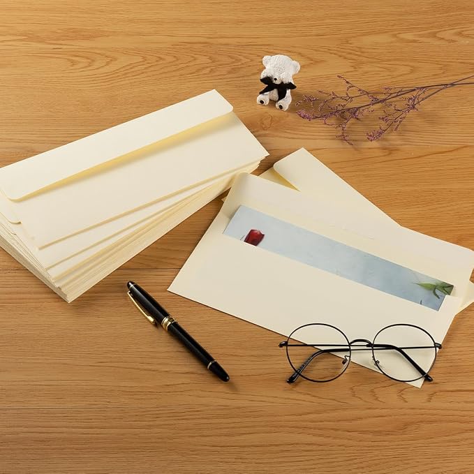 100 Pack Colored #10 Business Envelopes, 4.13 x 9.49 Inches, Cream Color | Self Seal, Standard Envelopes, For Office Checks, Business Letter Mailing, Greeting Card