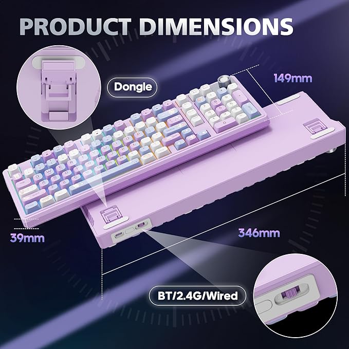 F98 Wireless Mechanical Keyboard 98%, RGB Backlit Creamy Keyboard with Number Pad & Knob, Hot Swappable 5-Pin, PBT Keycaps, Quiet Thocky Creamy Sound, Tri-Mode BT/2.4G/USB-C for Mac & PC, Pink