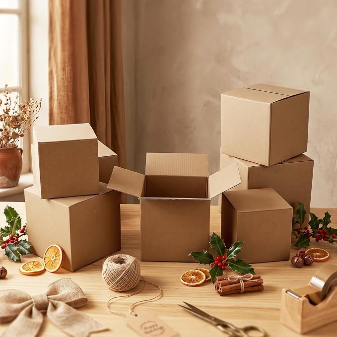 Hoikwo 30 Packs Shipping Boxes Mixed Sizes | 10 PCS Each of 5x5x5, 6x6x6, 7x7x7 Brown Cardboard Box for Small Business Packaging and Mailing